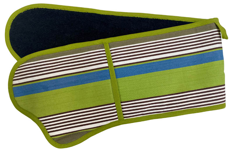 Double Oven Gloves - Lime Green, Blue, Khaki Grey Stripe