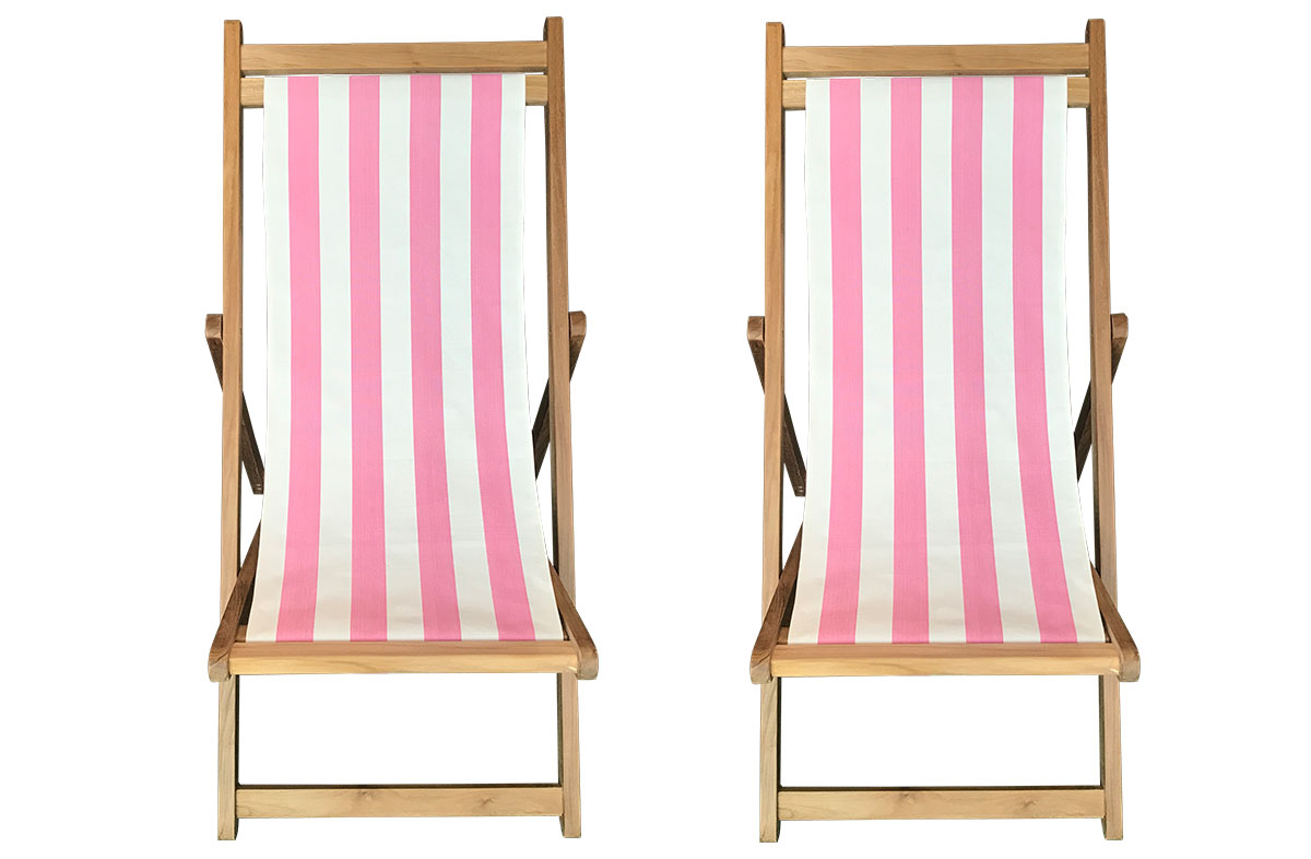 Pink & White Stripe Premium Teak Deckchairs | The Stripes Company Australia 