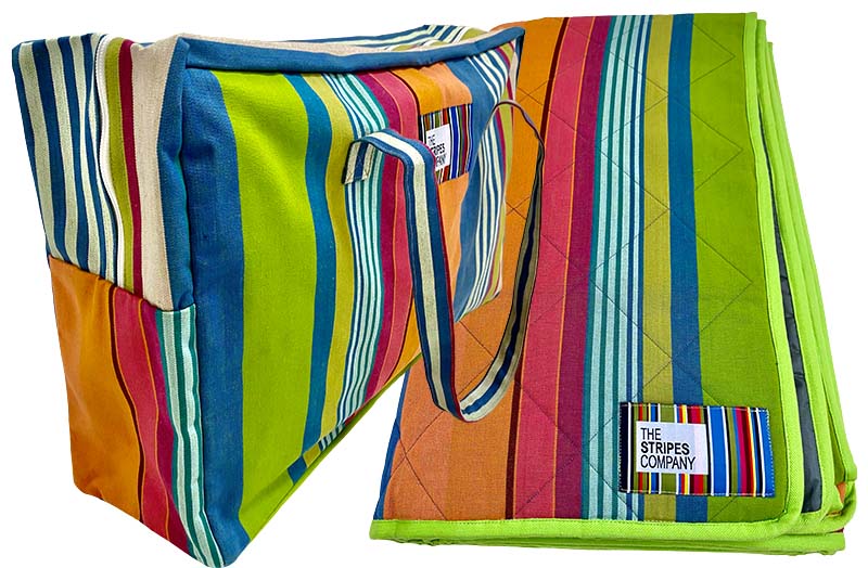 green, blue, terracotta - Striped Picnic Blankets with Carry Bag | Roll Up Stripe Picnic Rugs