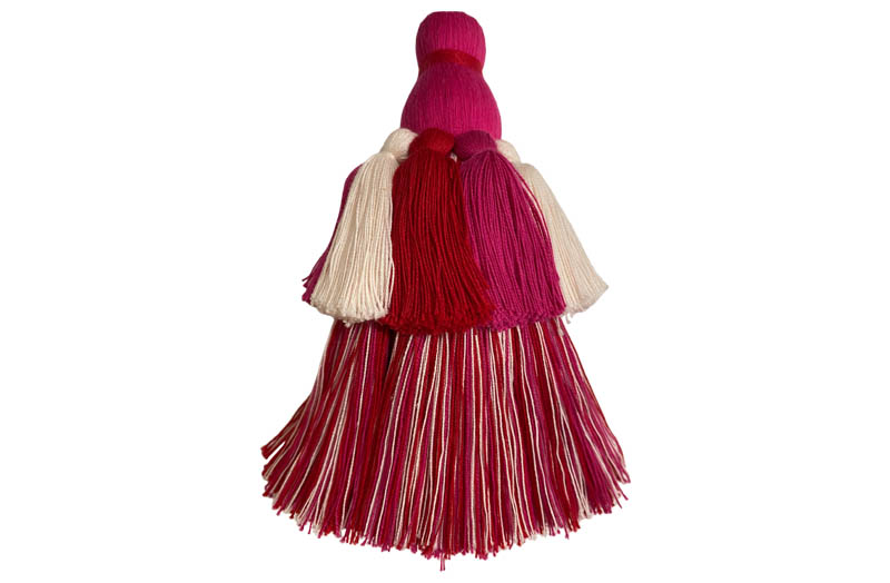 Big Bright Pink Tassel with Pink Red and White Stripe Layers