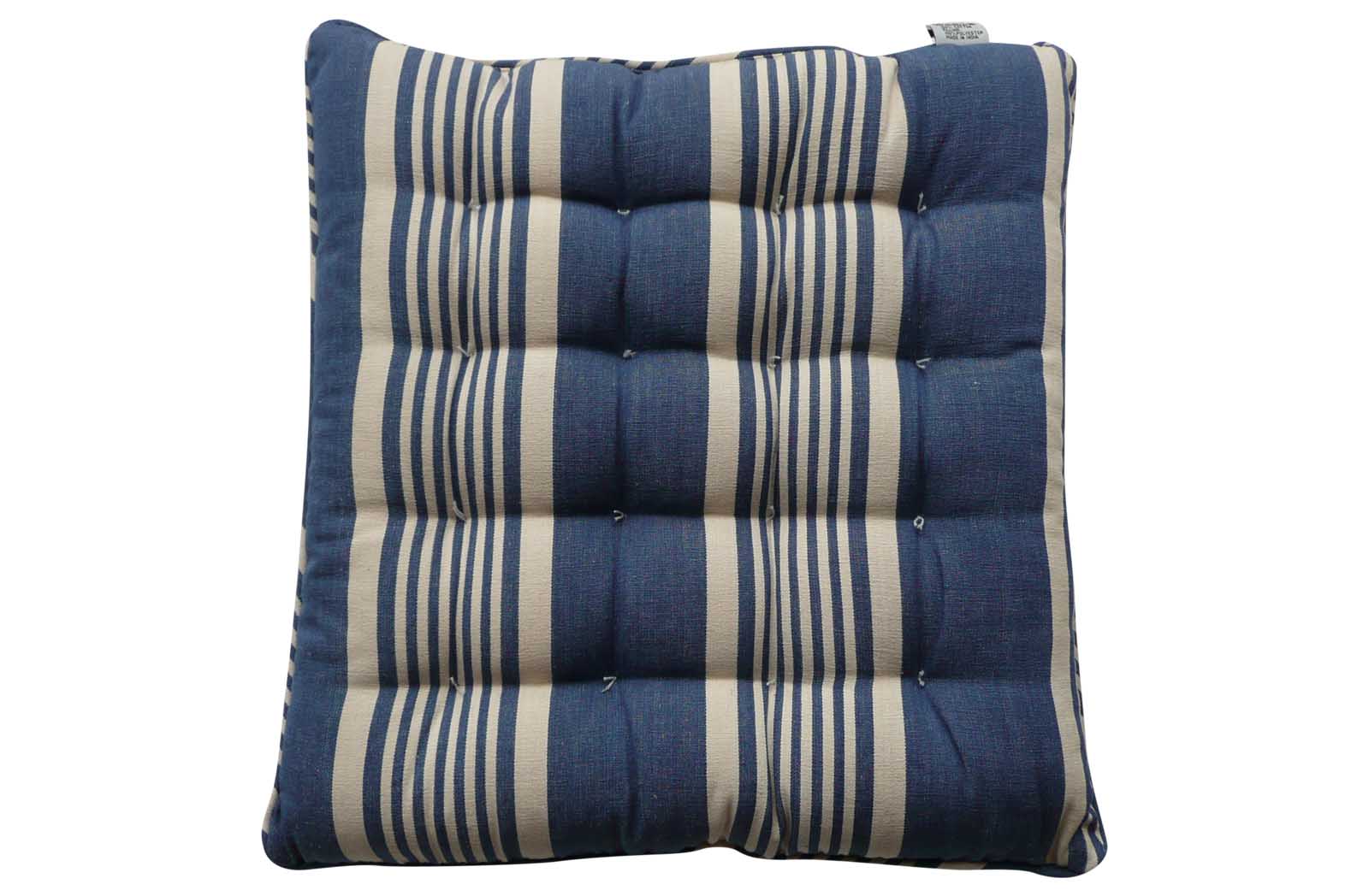 Striped Seat Pads with Piping navy, ivory, blue  