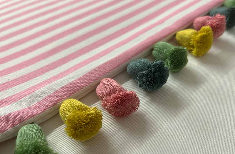 Striped Pompom Cushions in choice of 15 stripe fabrics with narrow stripes