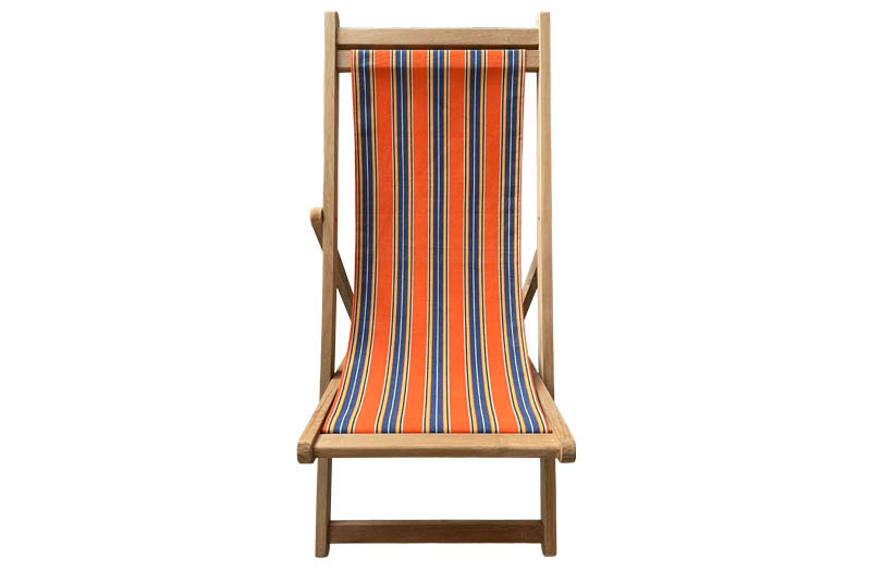 Teak Deck Chairs - Vintage orange rust, blue, yellow stripes  