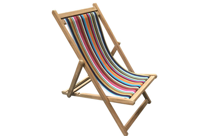 Premium Teak Deck Chairs with Rainbow Striped Covers