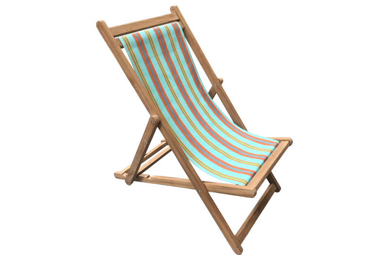 Premium Teak Deck Chairs with turquoise, terracotta, blue stripe removable sling  