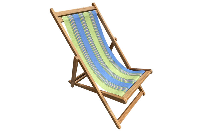 Sky Blue, Lime Green Stripe Deck Chairs - Traditional Folding Wooden Deckchairs