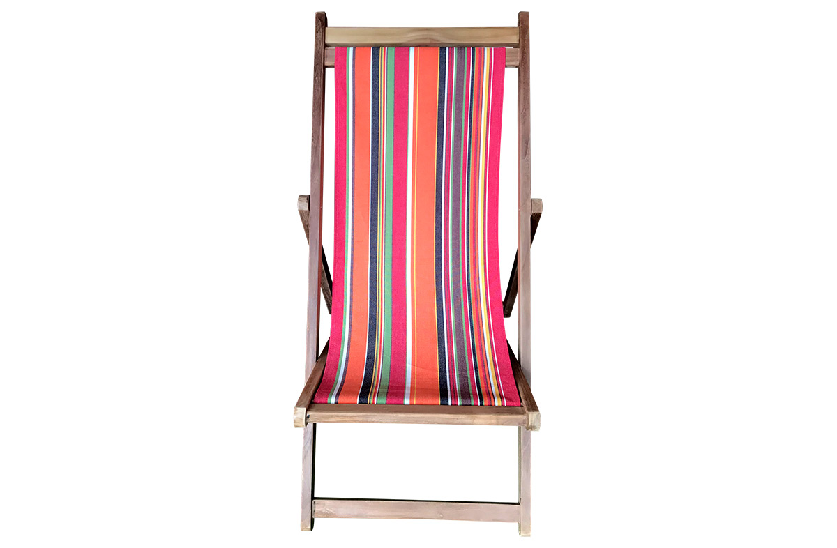 Premium Teak Deck Chair with removable retro orange striped canvas sling