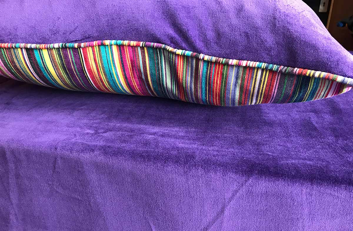 Purple Velvet Piped Half n Half Cushion
