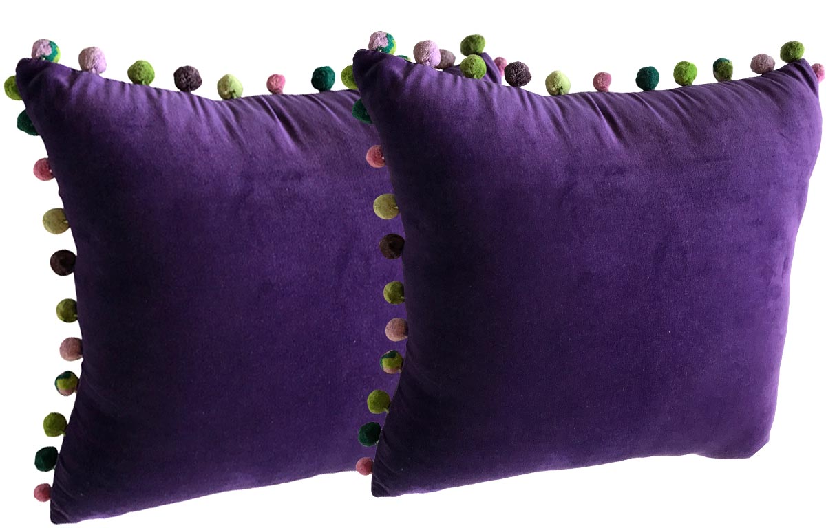 purple- Striped Pompom Cushions