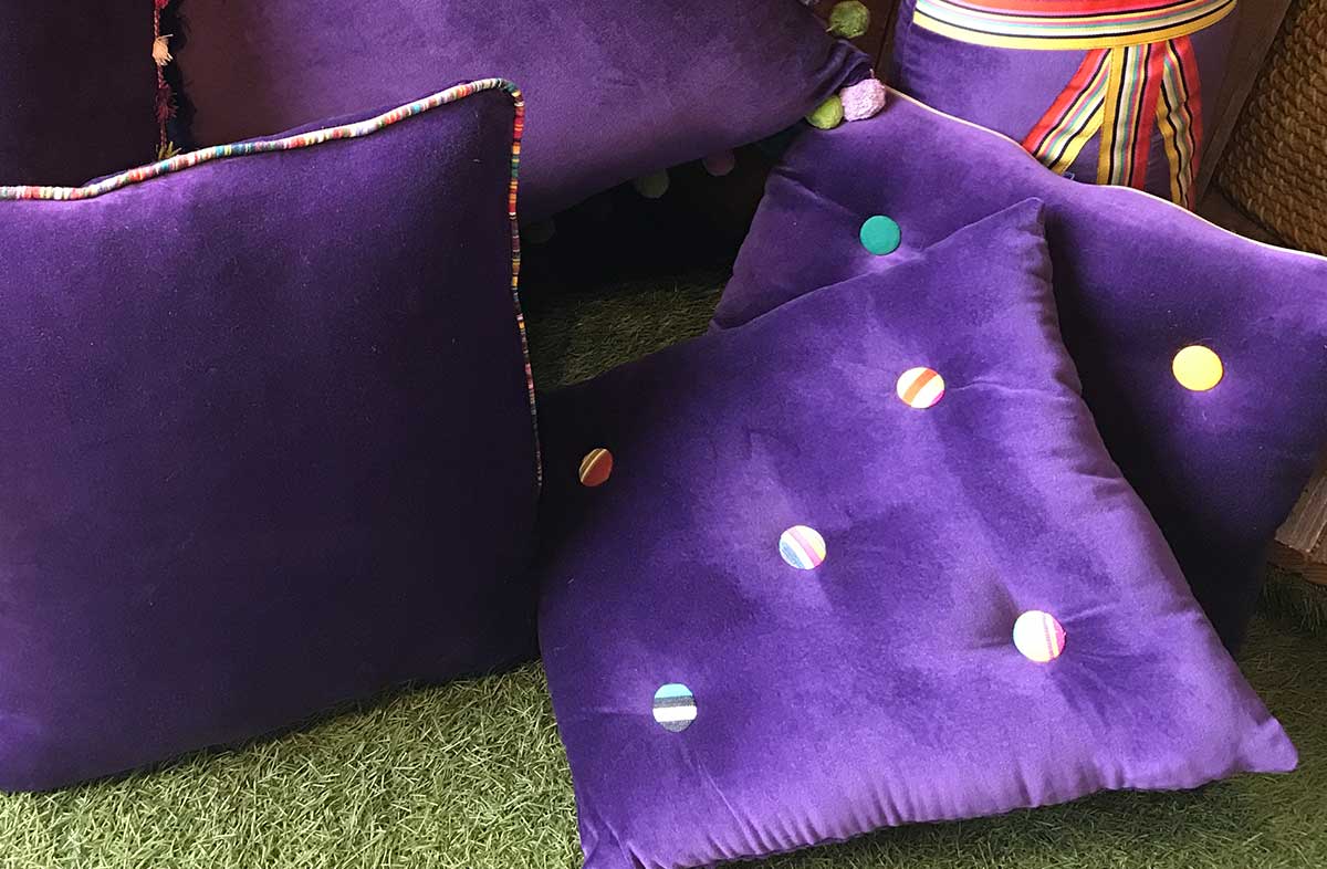 Purple Velvet Seat Pad with Striped Button Trim