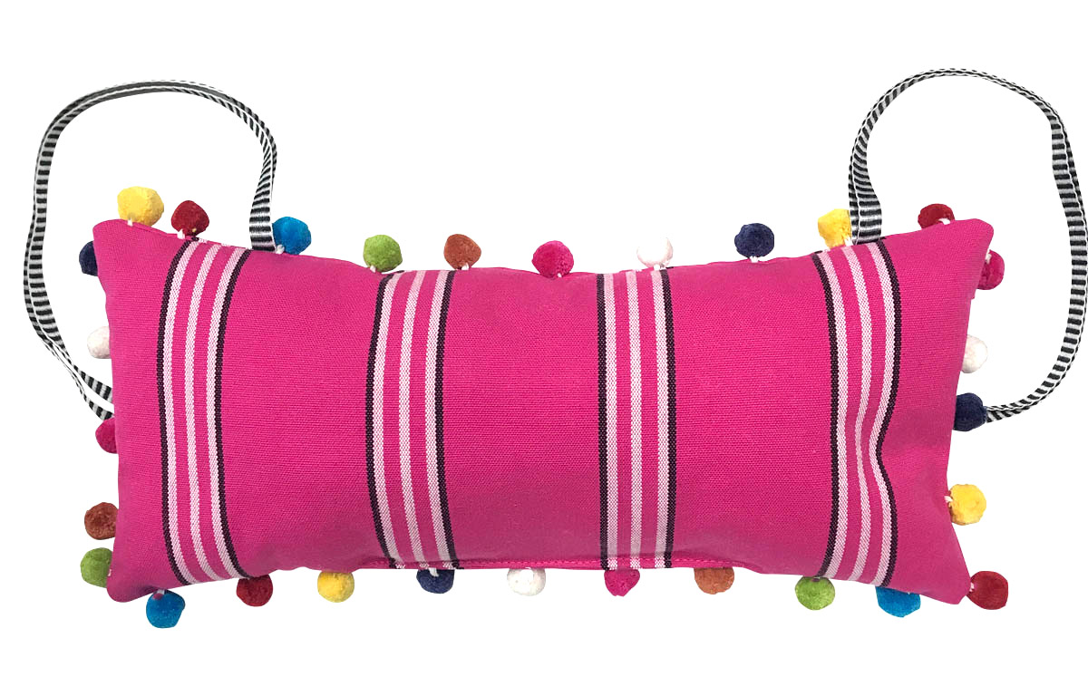 Bright Pink Deckchair Headrest Cushions | Tie on Pompom Headrest Pillow