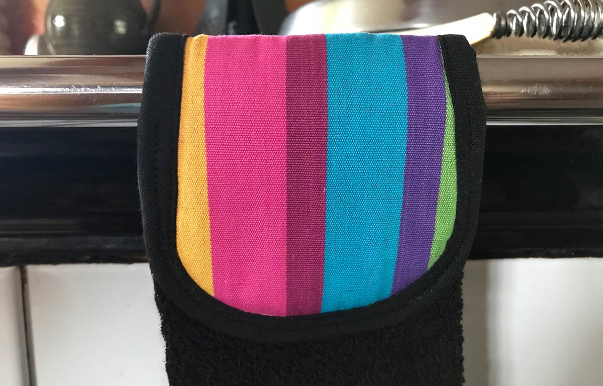 Black Aga Towel |  Black Hanging Hand Towel with Multicolour Stripe for Ranges 