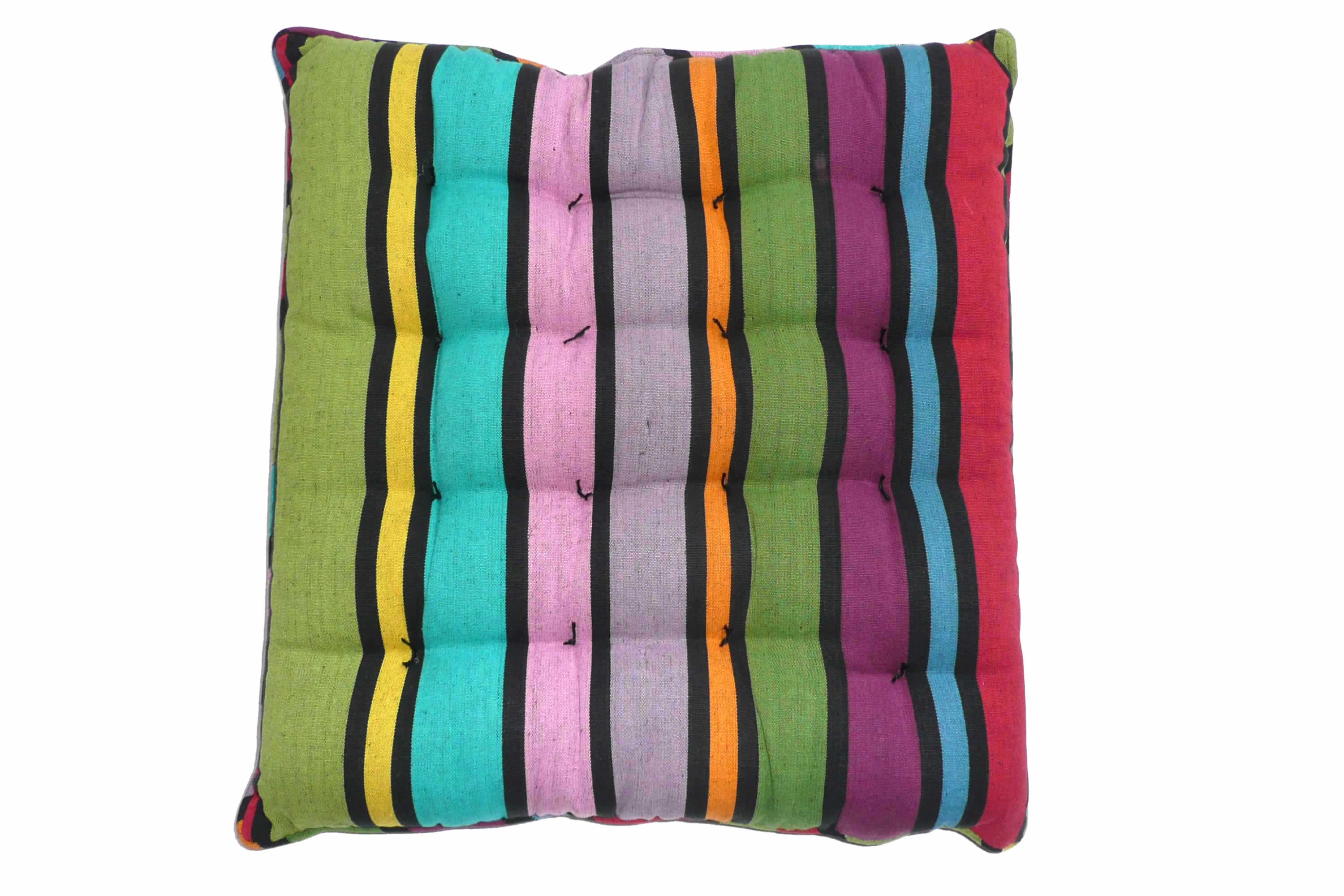 Piped Seat Pads in Bold Rainbow Stripes