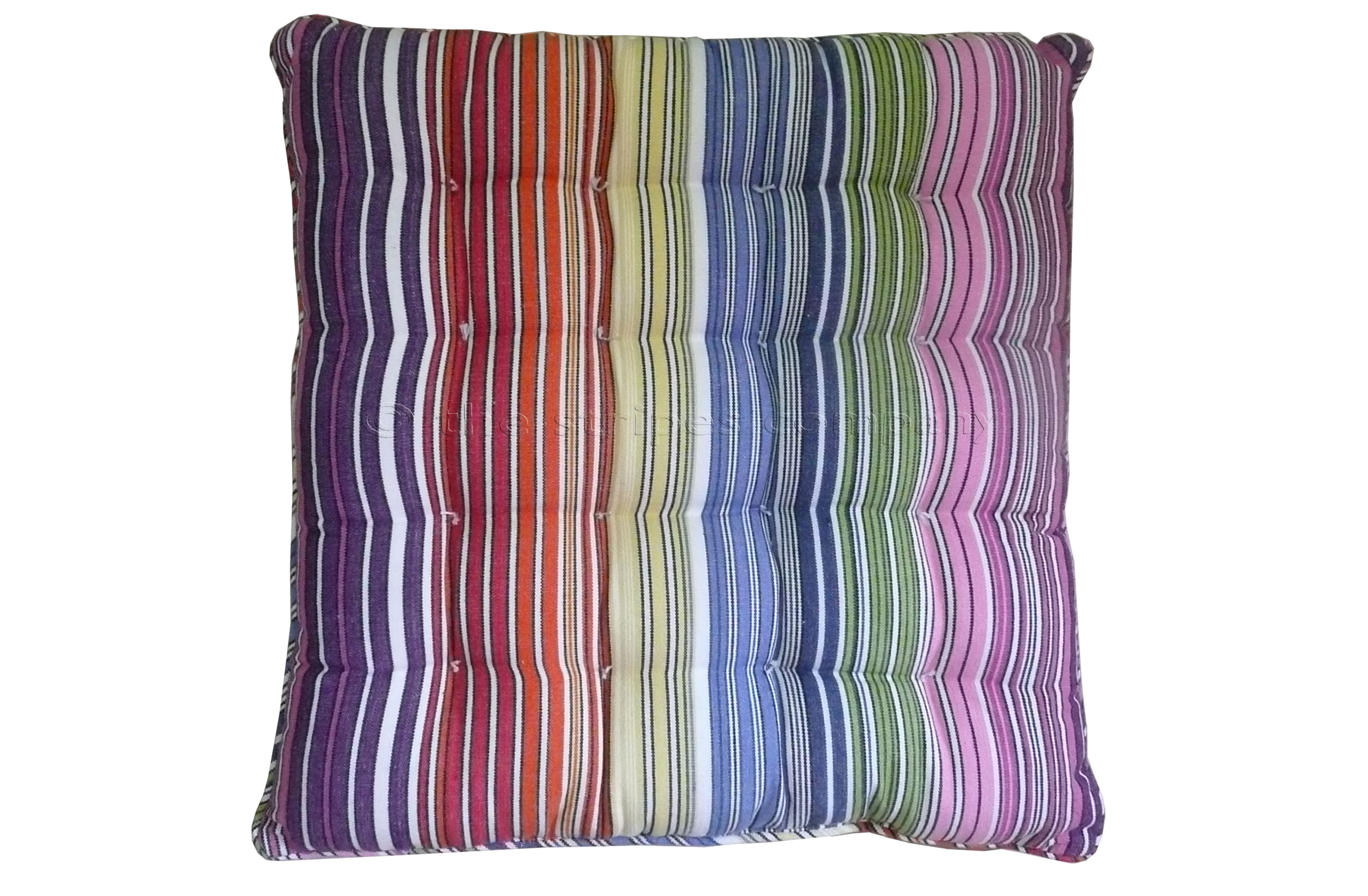 Multi Striped Seat Pads with Piping | Square Piped Seat Pads narrow rainbow and white