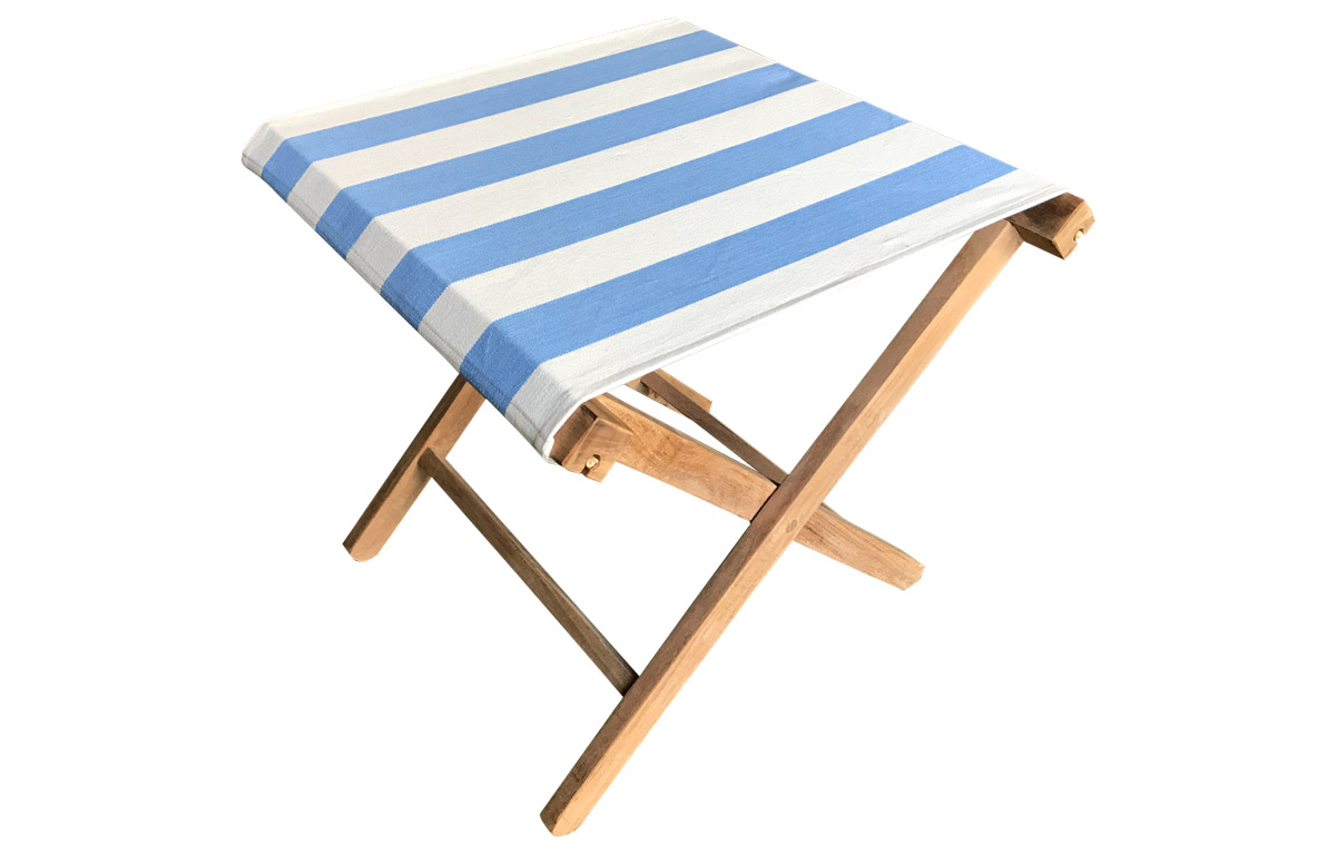 Sky Blue and White Stripe Folding Wooden Stool