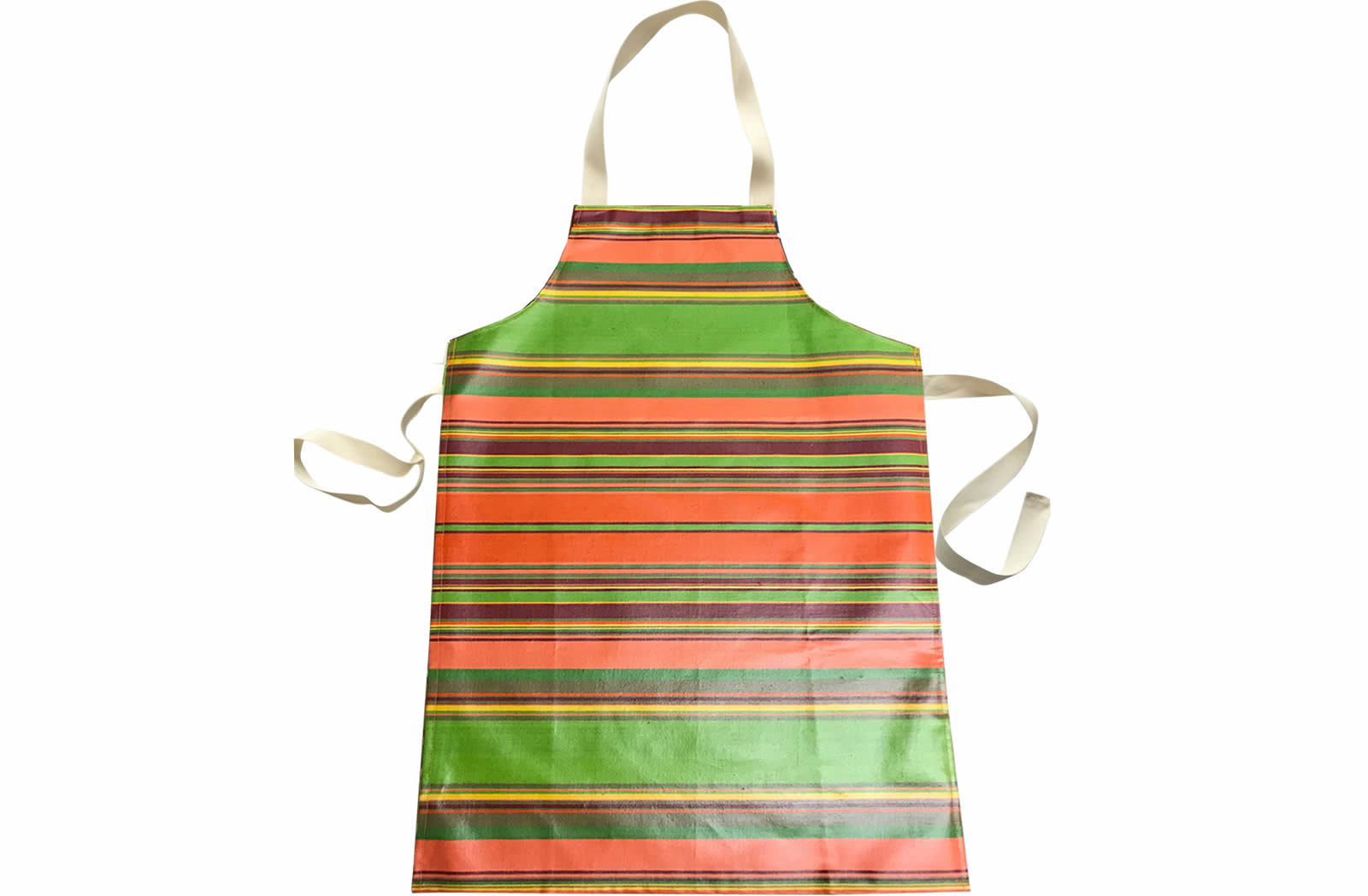 Coral Striped PVC Kids Aprons | Oilcloth Aprons for Children Coral  Bright Green  Terracotta  Stripes