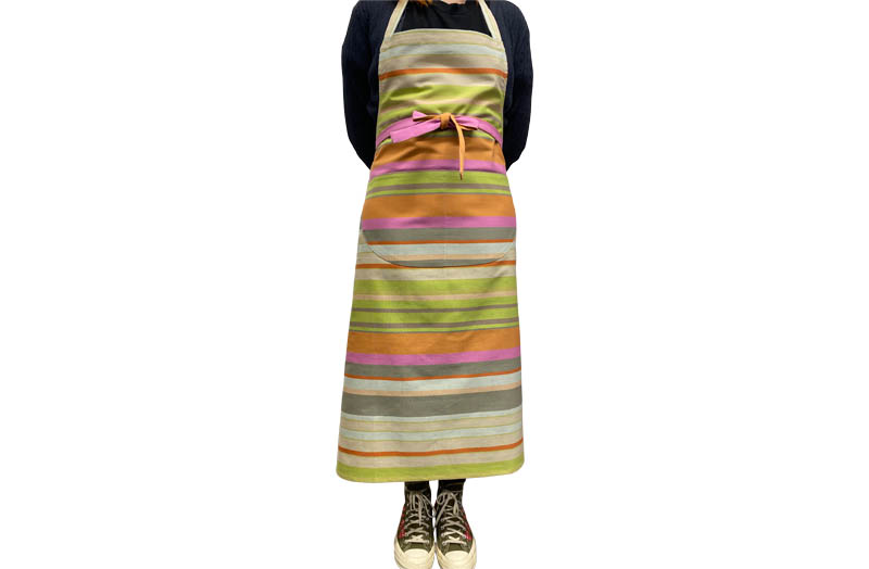 Stone, Pale Green, Terracotta Striped Cotton Aprons