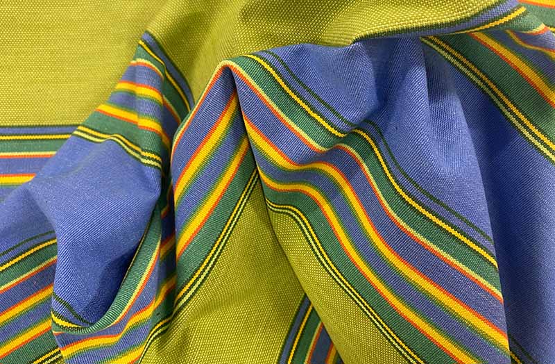 Stripe Fabric Blue, Lime Green, Yellow Stripes - Cotton Fabric