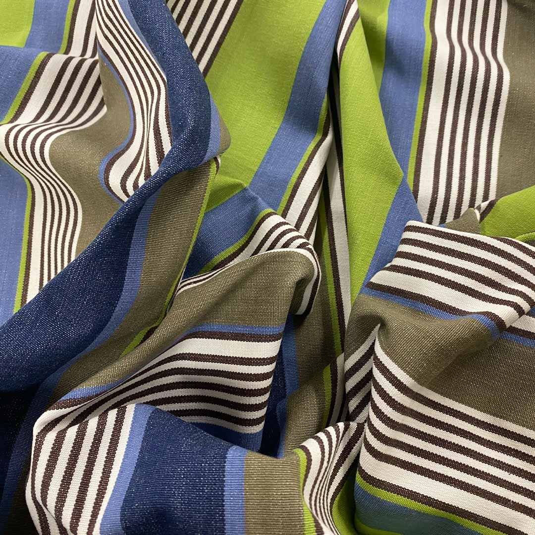 Stripe Fabric dark blue, sky blue, lime green and khaki grey stripes