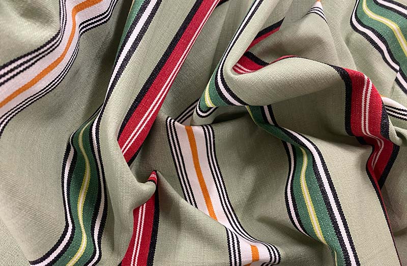 Striped Fabric - Pale Green, Red, Dark Green Stripes
