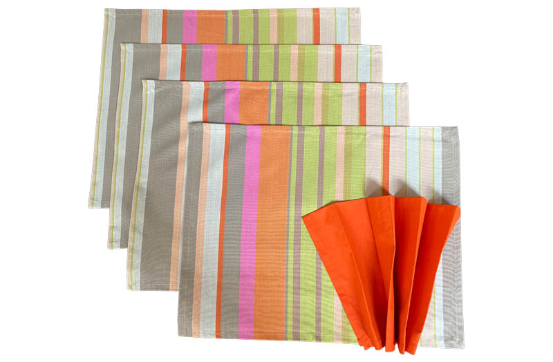 Stone, Pale Green, Terracotta Striped Place Mats - Colourful Table Mats set of 4