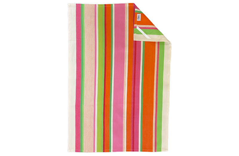 Pretty Cream, Pink, Orange, Green Stripe Tea Towels