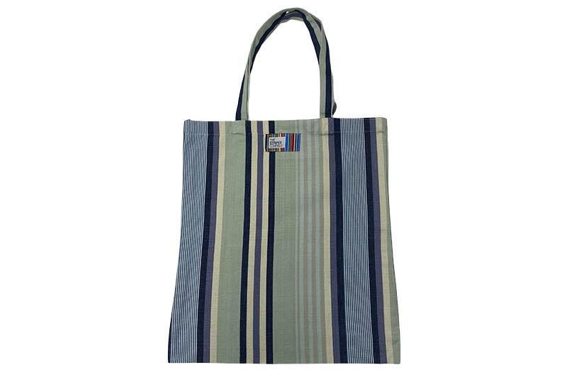 Pale Mint Green, Denim, Cream Striped Tote Bags