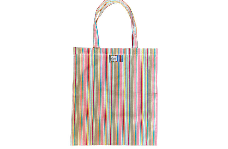 Pink, Taupe, Blue Striped Tote Bags