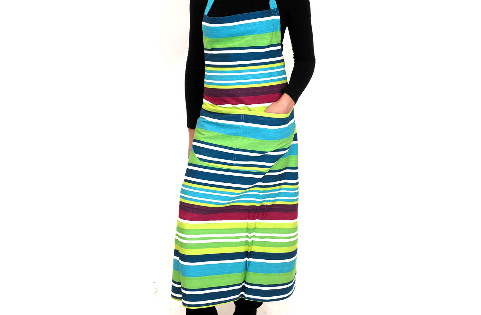 Navy Striped Aprons Navy  Turquoise  Lime  Stripes