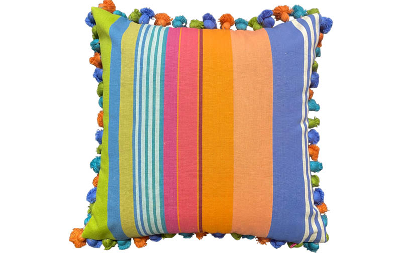 Green, Blue, Terracotta Stripe Pompom Cushions