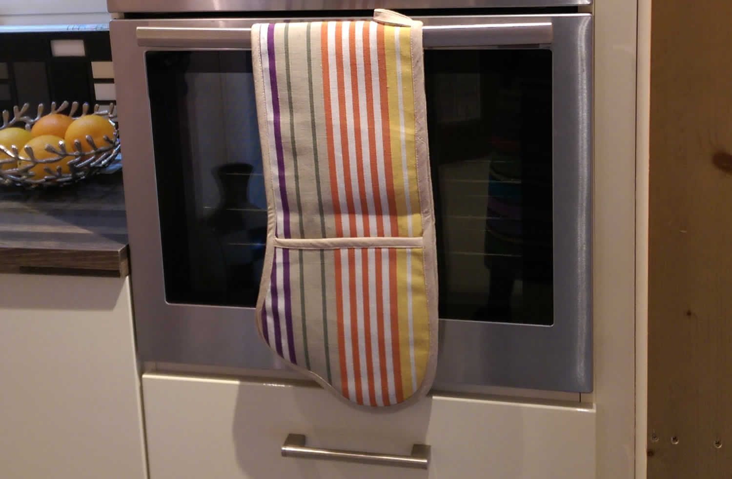 striped double oven gloves