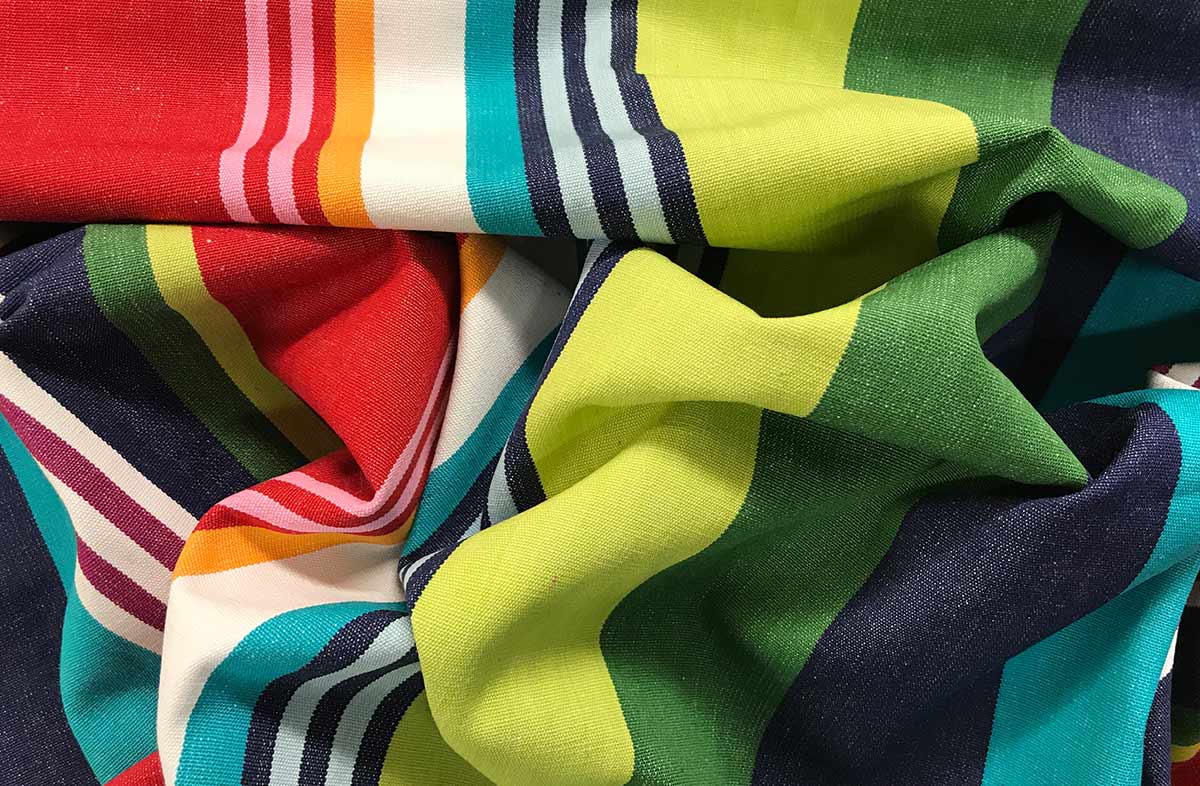 Green, blue and red stripe fabric