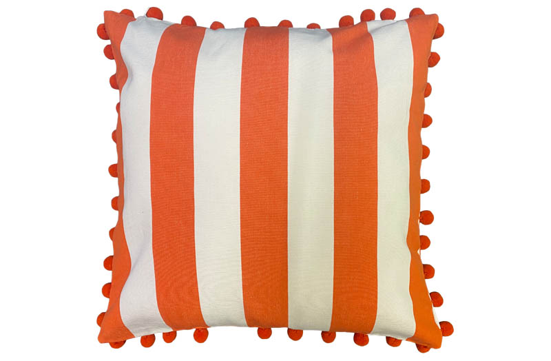 Orange and White Stripe Pompom Cushions