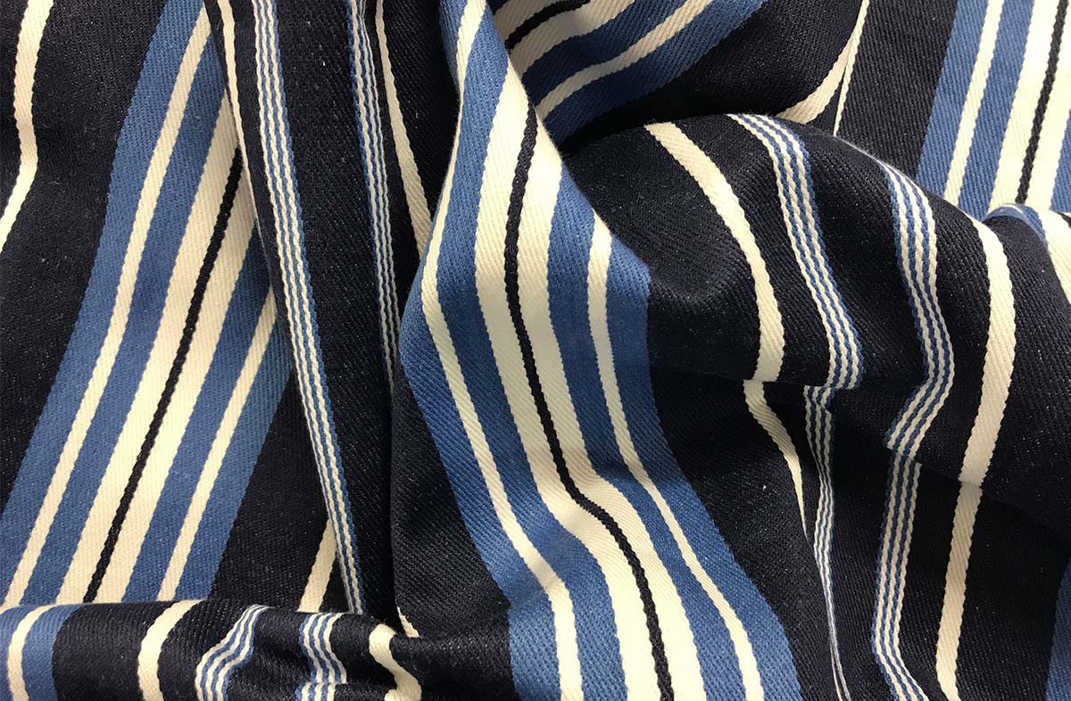 Navy, airforce blue and white ticking striped fabric