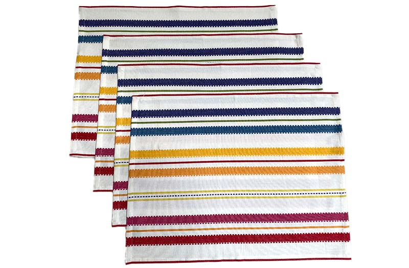 Off White, Stripes Of Pastel Rainbow Colours Place Mats - Set of 4