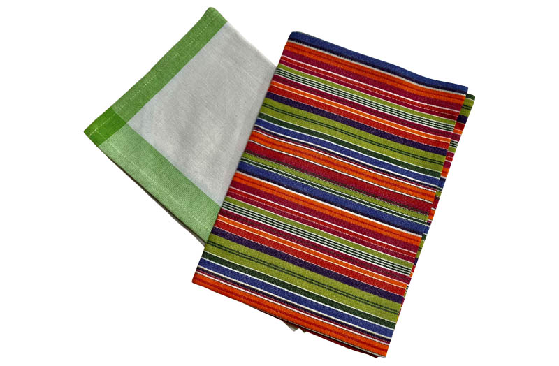 Green, Orange, Pink Striped Tea Towel Sets | Packs of Tea Towels