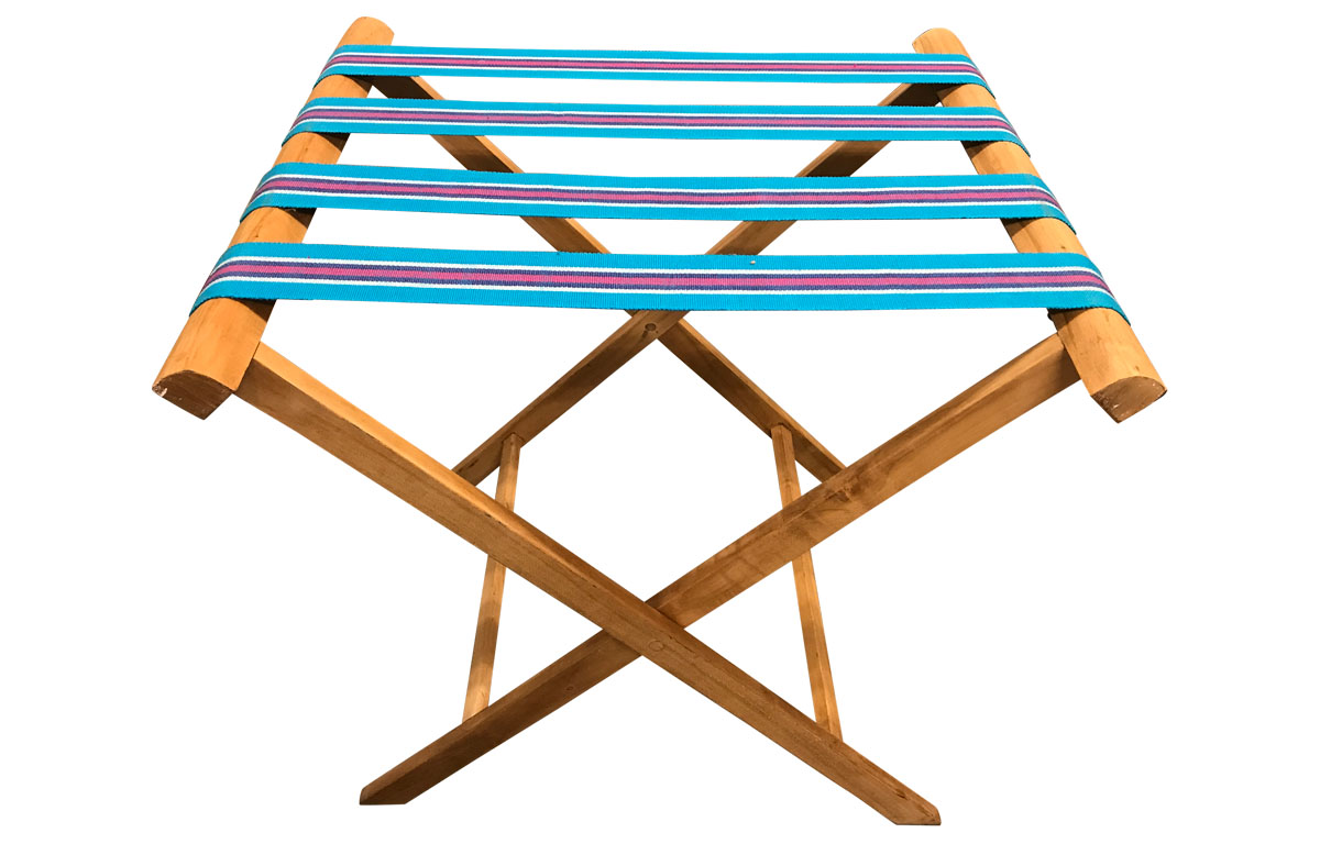 Turquoise Folding Luggage Rack - Backgammon Stripes