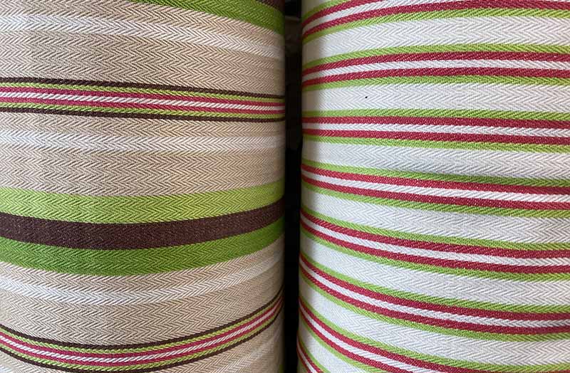 Ticking Fabric pink lime green cream white stripes