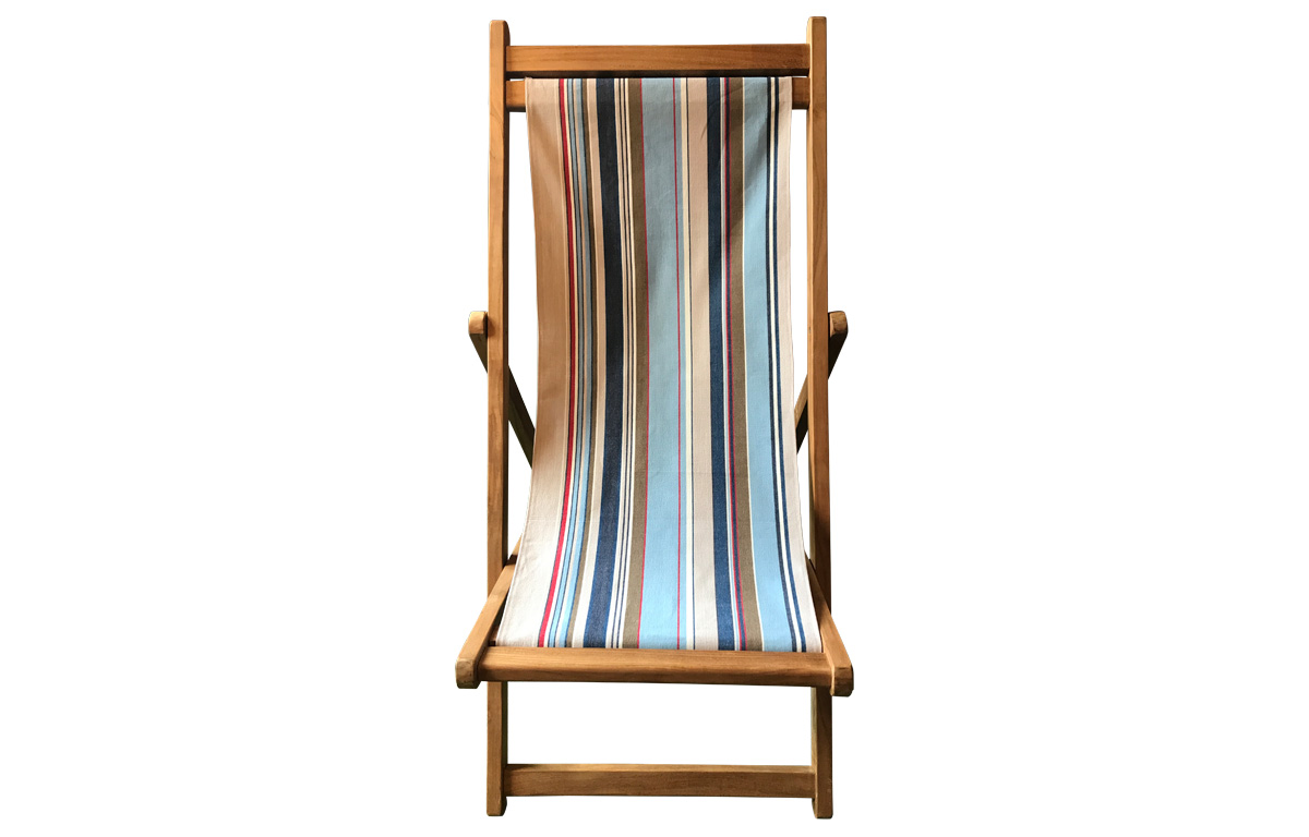 Premium Deck Chairs with pale blue, light grey, royal blue striped removable cover  