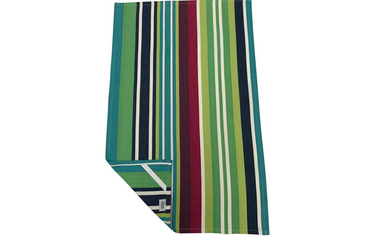 Navy Blue, Lime Green Striped Tea Towels  - Tug O War Stripe