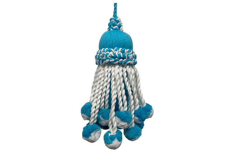Turquoise White Jumbo Pom Pom Tassels