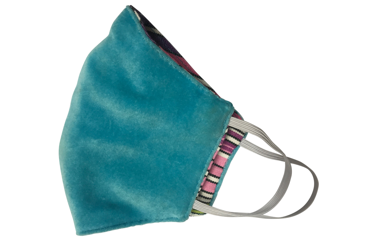 Turquoise Velvet Reversible Striped Face Coverings by The Stripes Company 