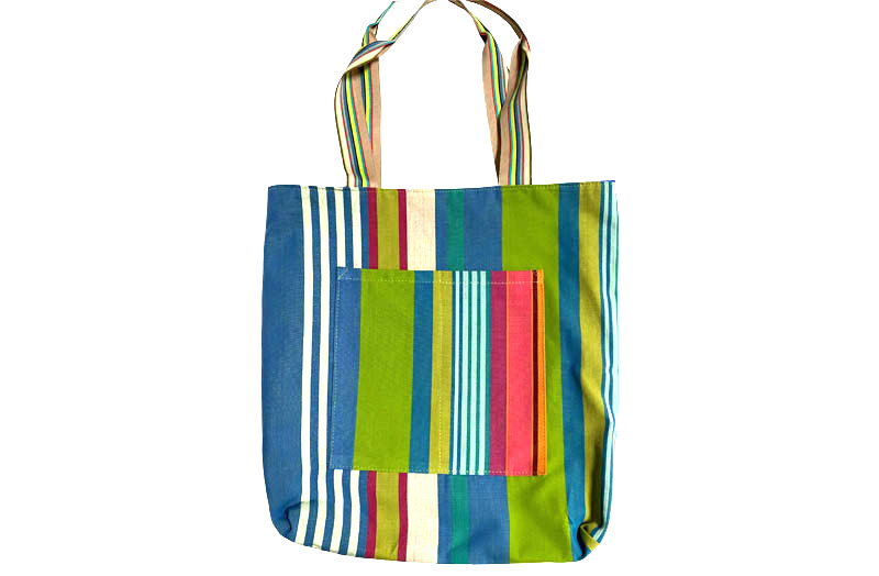 striped reversible turquoise velvet tote bag