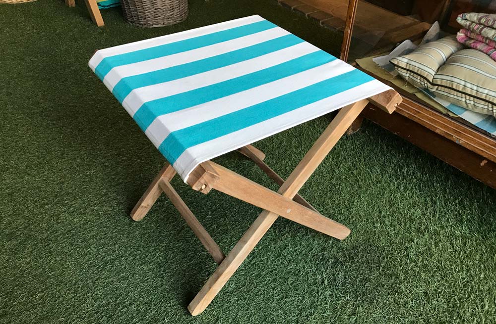 Turquoise and White Stripe Portable Folding Stool