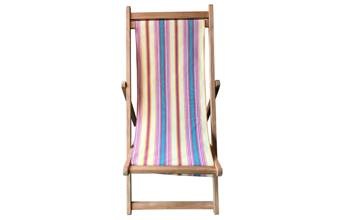 Teak Deck Chairs vintage yellow, pink, green stripes  