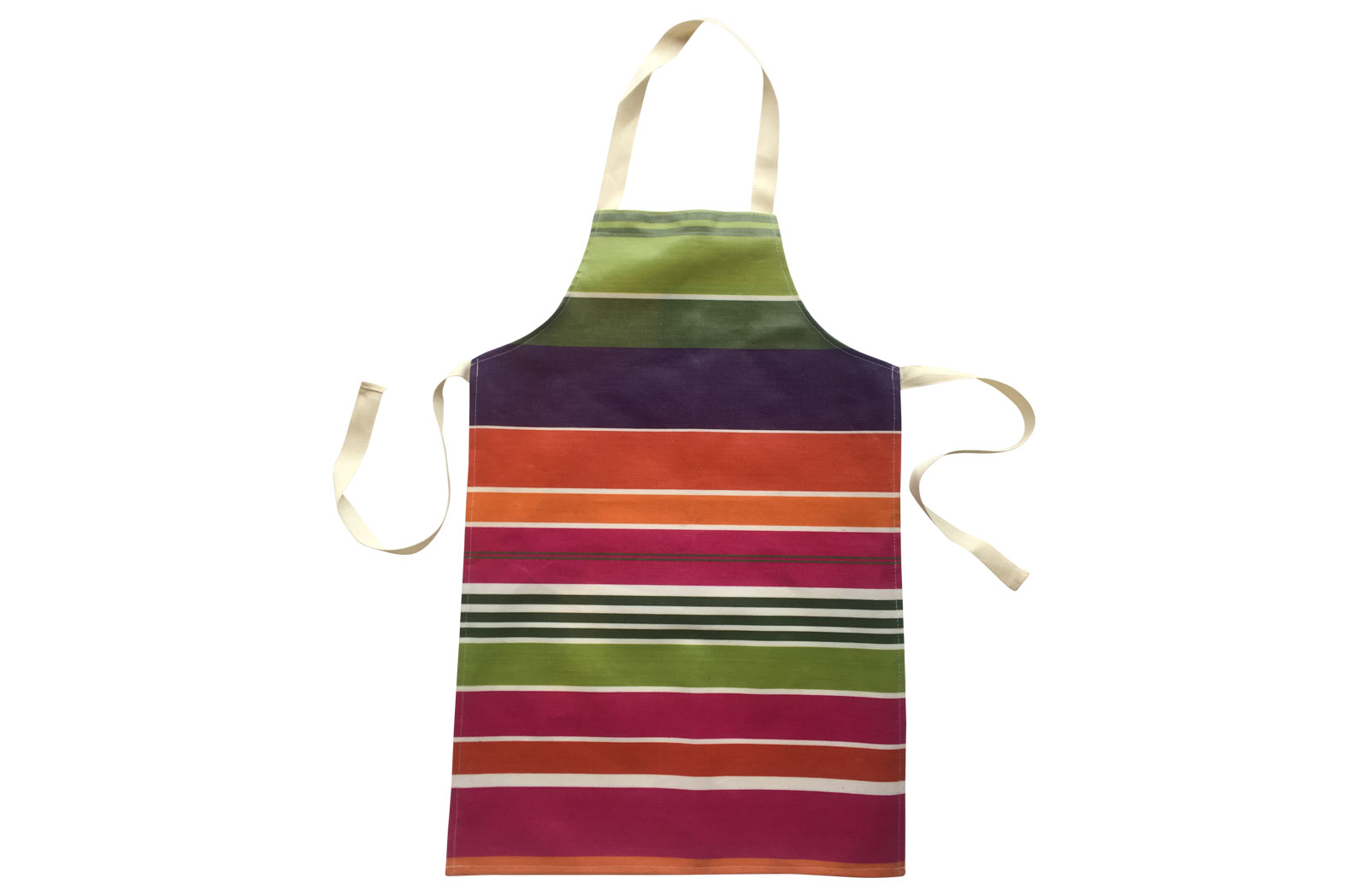Wipe Clean PVC Apron for Children - bright pink, green, tangerine and purple stripes